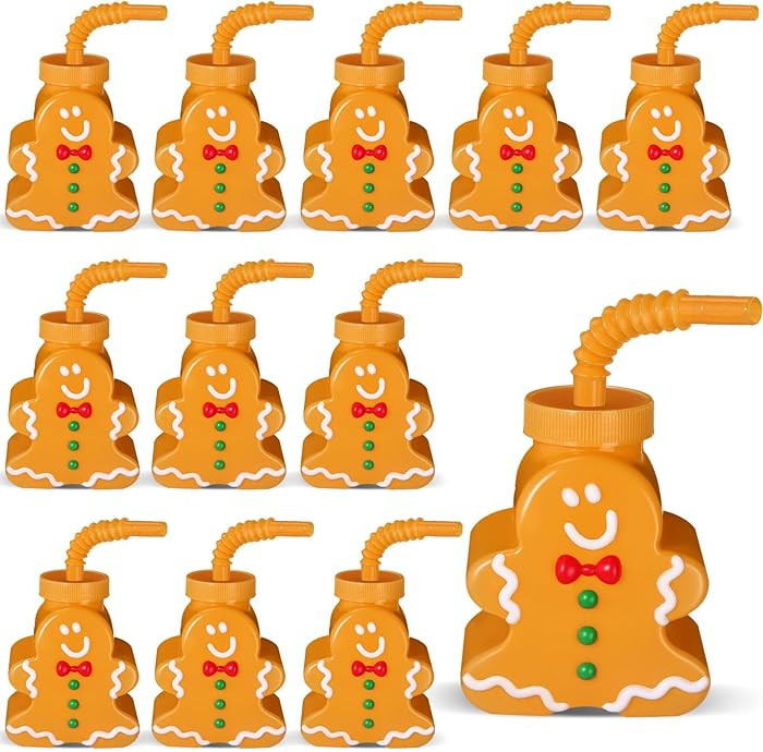 Sliner 12 Pcs Christmas Party Plastic Cups 10 oz Xmas Tree Gingerbread Peppermint Candy Snowflake... | Amazon (US)