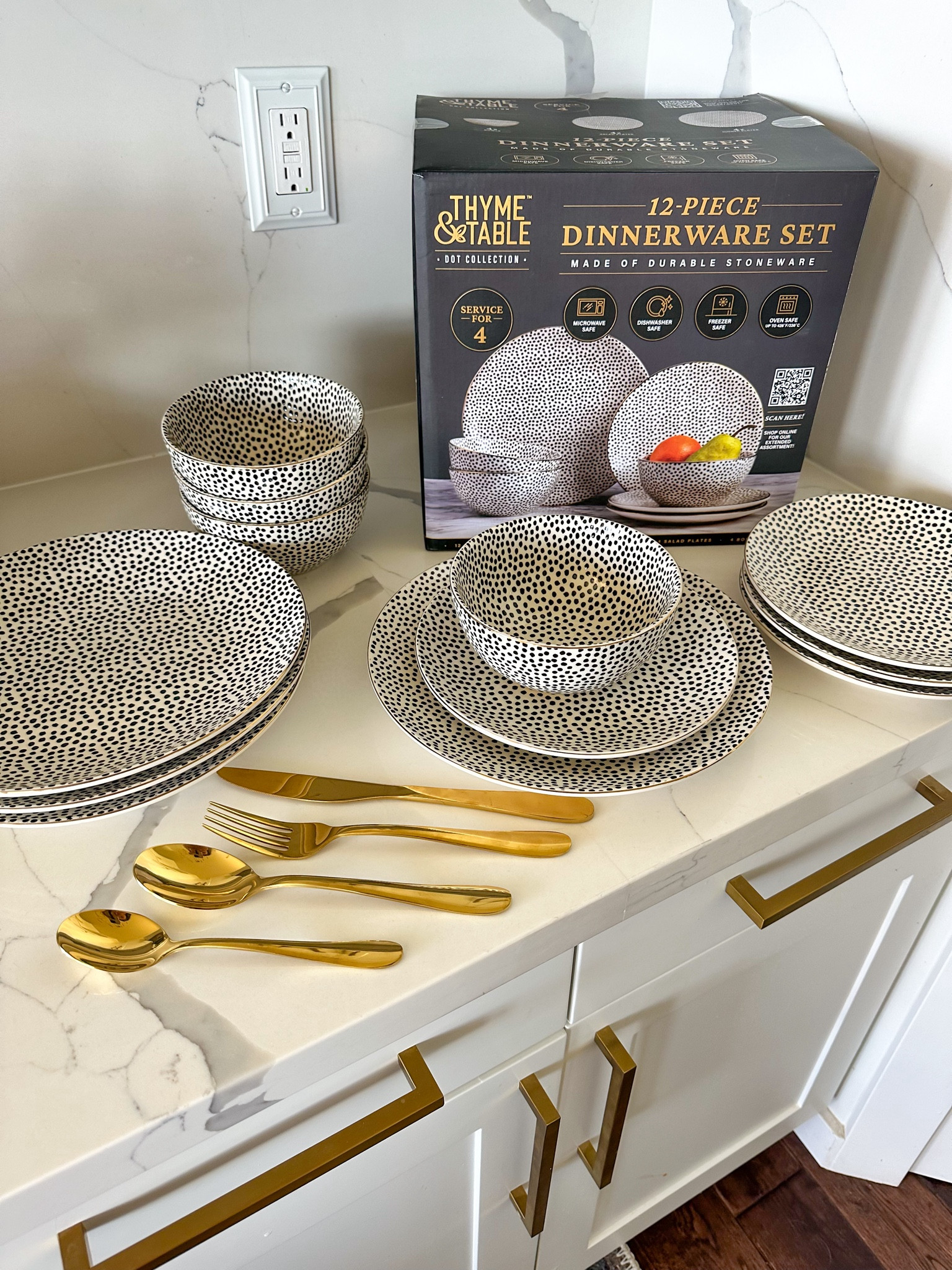 Favorite everyday dishes. Love the print and the price point. Don’t have to worry about kids breaking them when unloading the dishwasher. Matching gold silverware looks great. Dishwasher safe. Same Day Delivery and 2-day shipping options! 

#LTKHome #LTKFindsUnder50