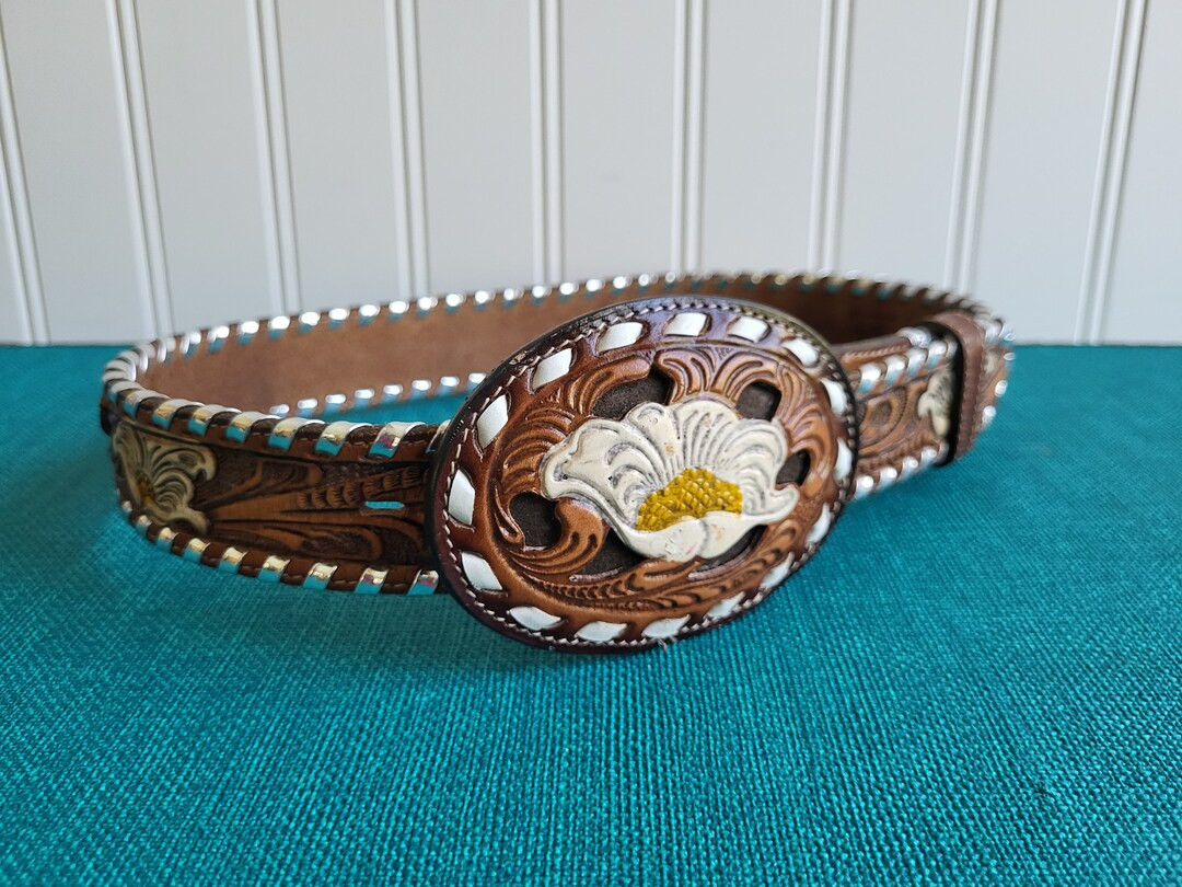 Child Tony Lama Belt Size 24 Tooled Leather Belt & Buckle Tony Lama Buckle Western Hand Tooled Be... | Etsy (US)