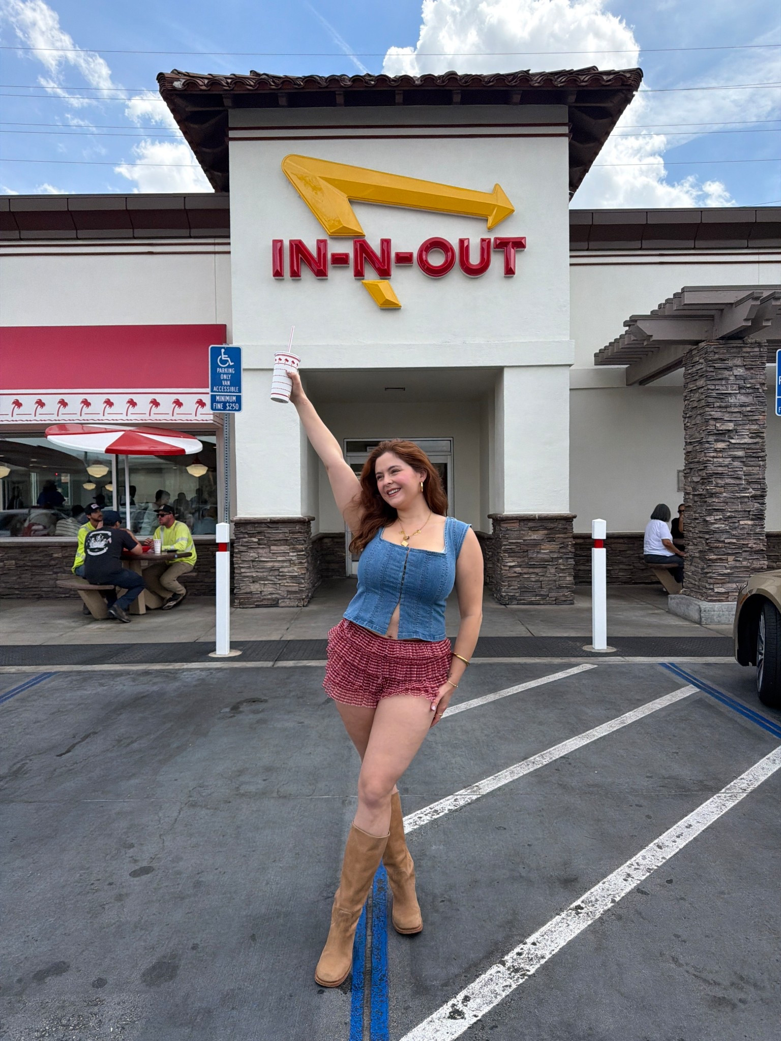 Free people denim top bustier 
Princess Polly red gingham ruffle shorts 
Steve Madden wide calf boots

#LTKFestival #LTKSeasonal #LTKMidsize