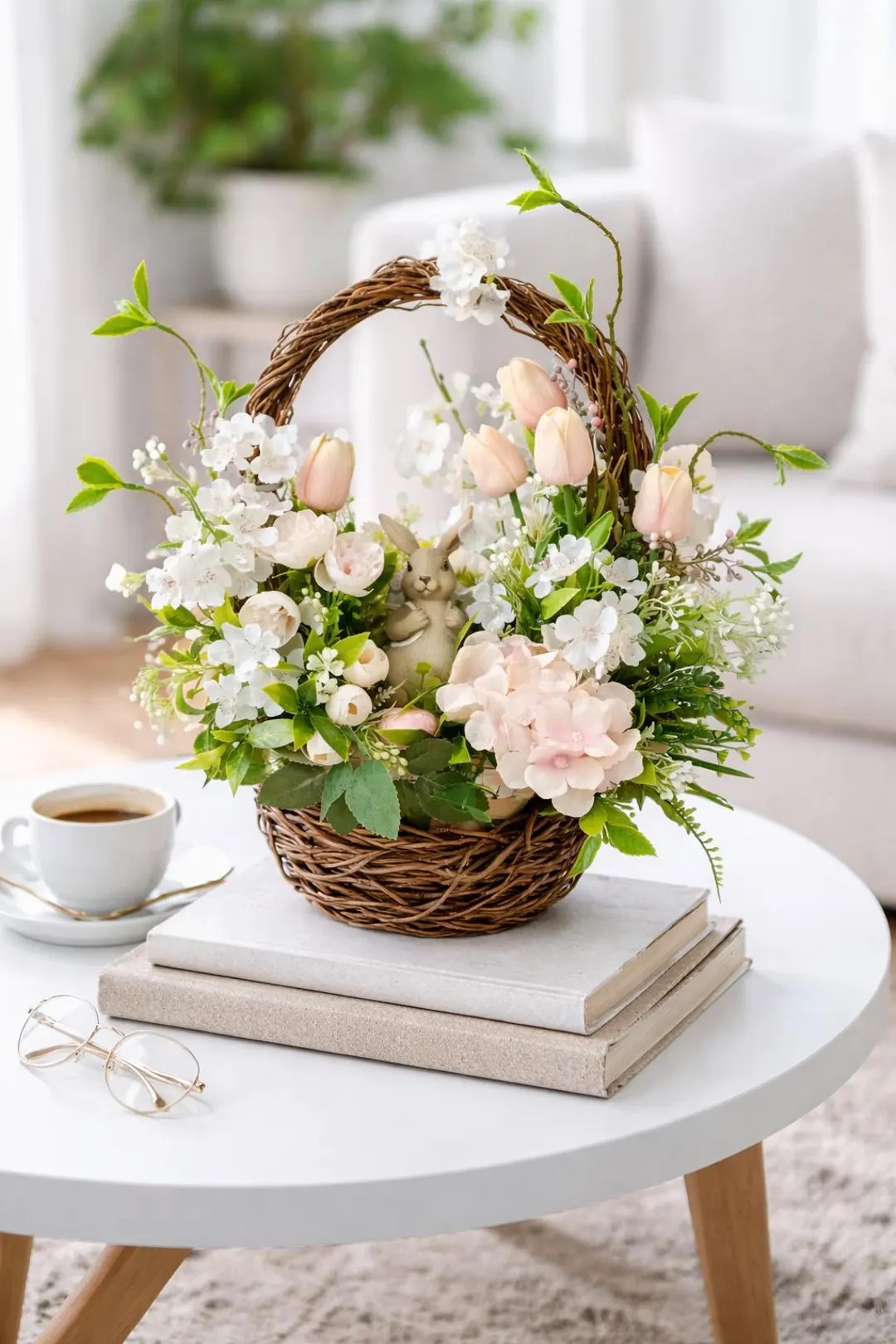 Flower Basket Easter Centerpiece: Bunny Spring Arrangement - Etsy | Etsy (US)