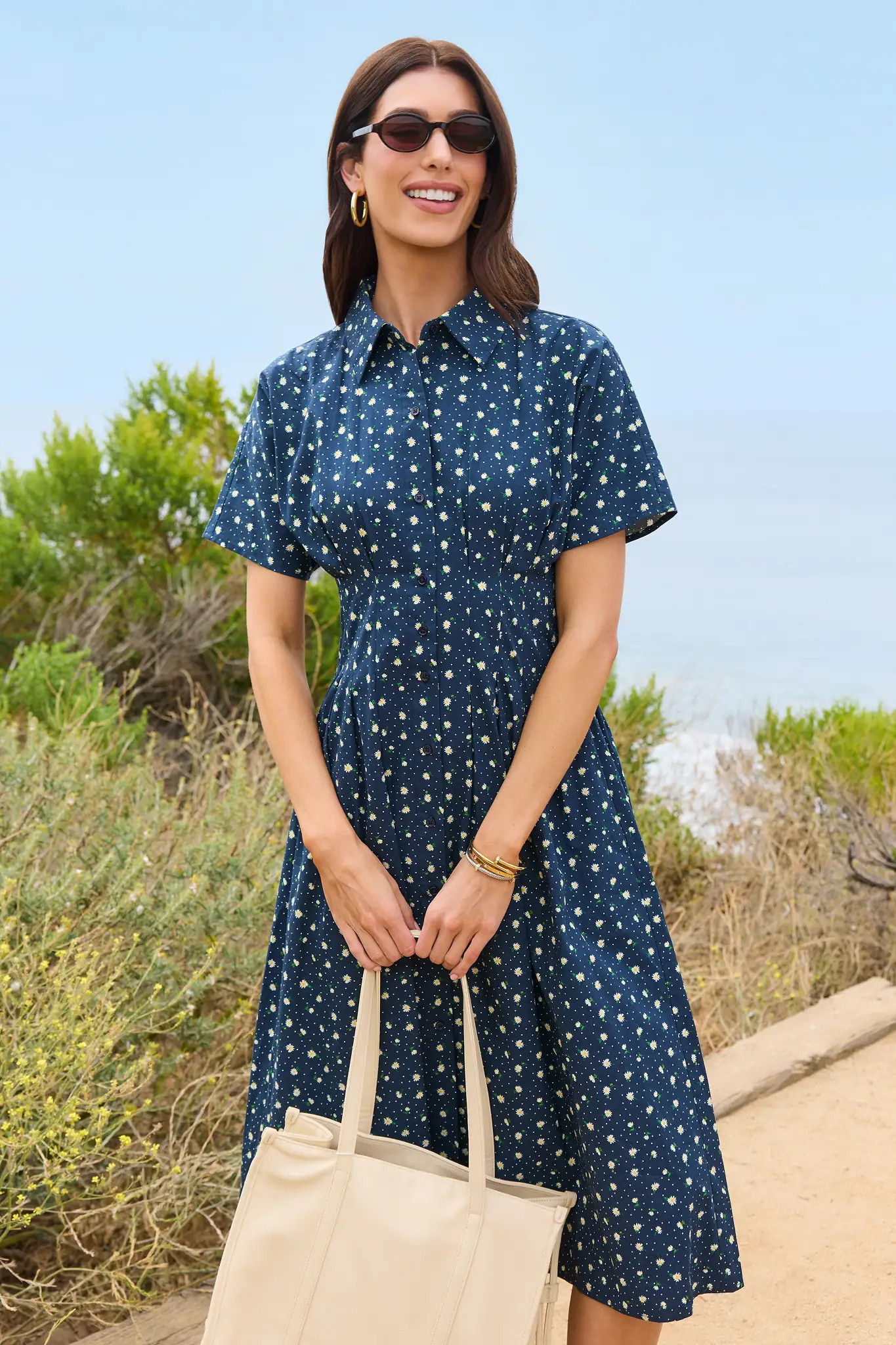 Olivia Navy Floral Button Up Maxi Dress | Avara
