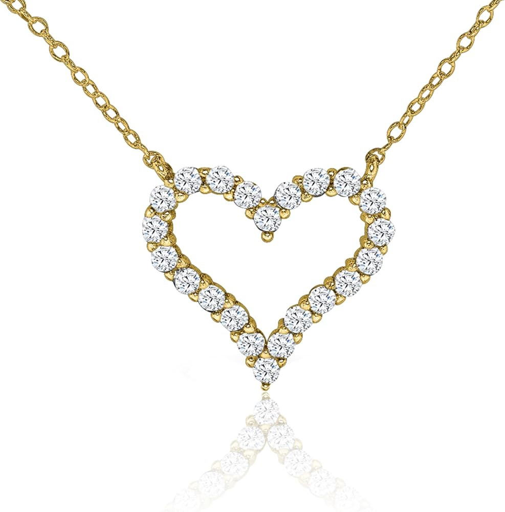 18k Gold Plated Heart Necklaces For Women Filled With CZ Stones | Women's Jewelry Love Pendant Ne... | Amazon (US)