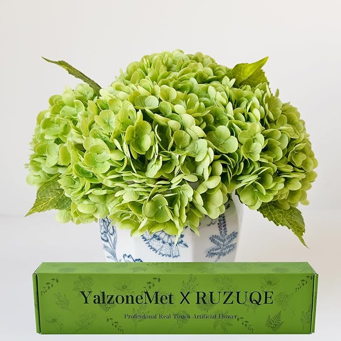 YalzoneMet 3 Pcs 21 inch Artificial Dark Green Hydrangea Natural Lifelike Real Touch Faux Large R... | Amazon (US)