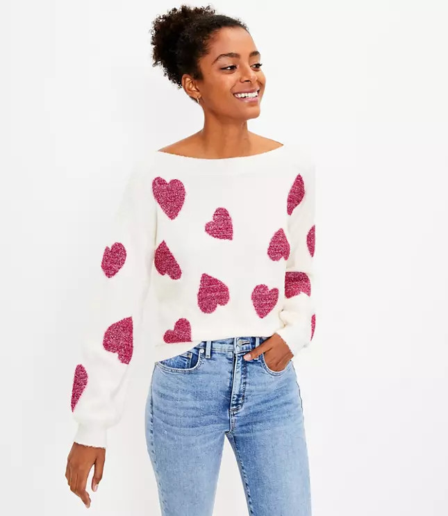 Shimmer Heart Boatneck Sweater | LOFT
