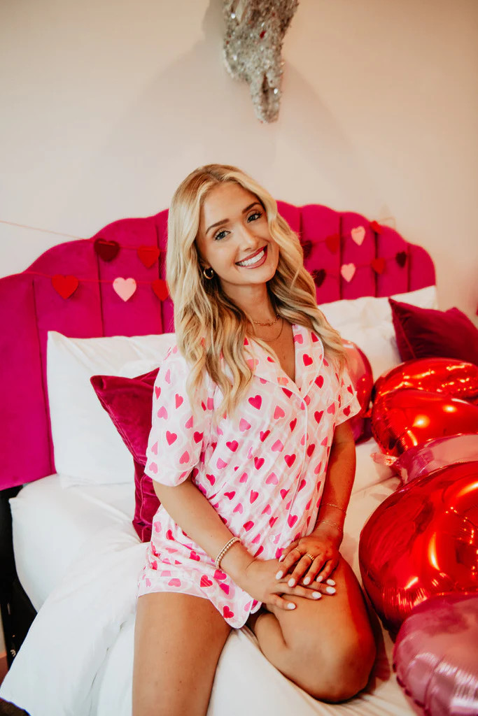 Light and Hot Pink Hearts Design Pajama Set | Katydid.com