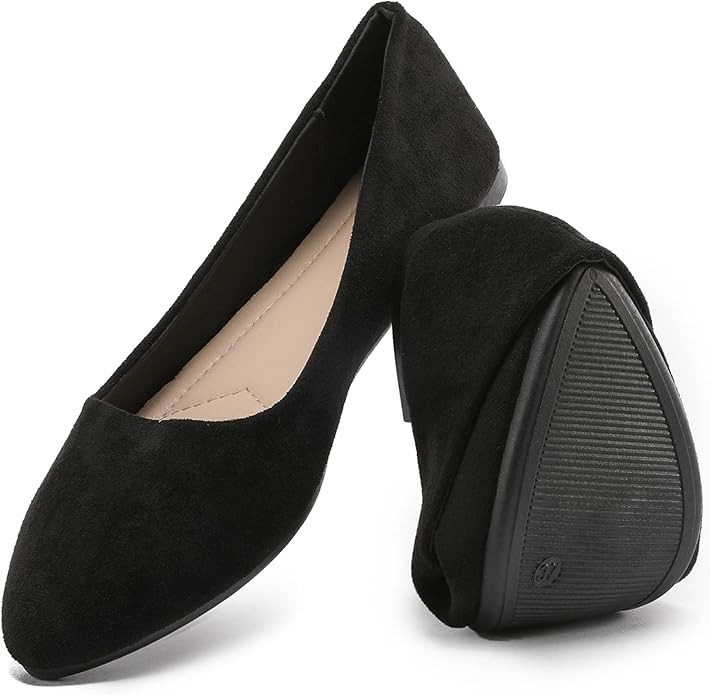 HEAWISH Women’s Black Flats Shoes Comfortable Suede Pointed Toe Slip On Casual Ballet Flats Dre... | Amazon (US)