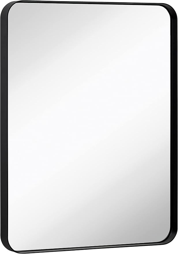 Hamilton Hills Contemporary Brushed Metal Wall Mirror | Glass Panel Black Framed Rounded Corner D... | Amazon (US)