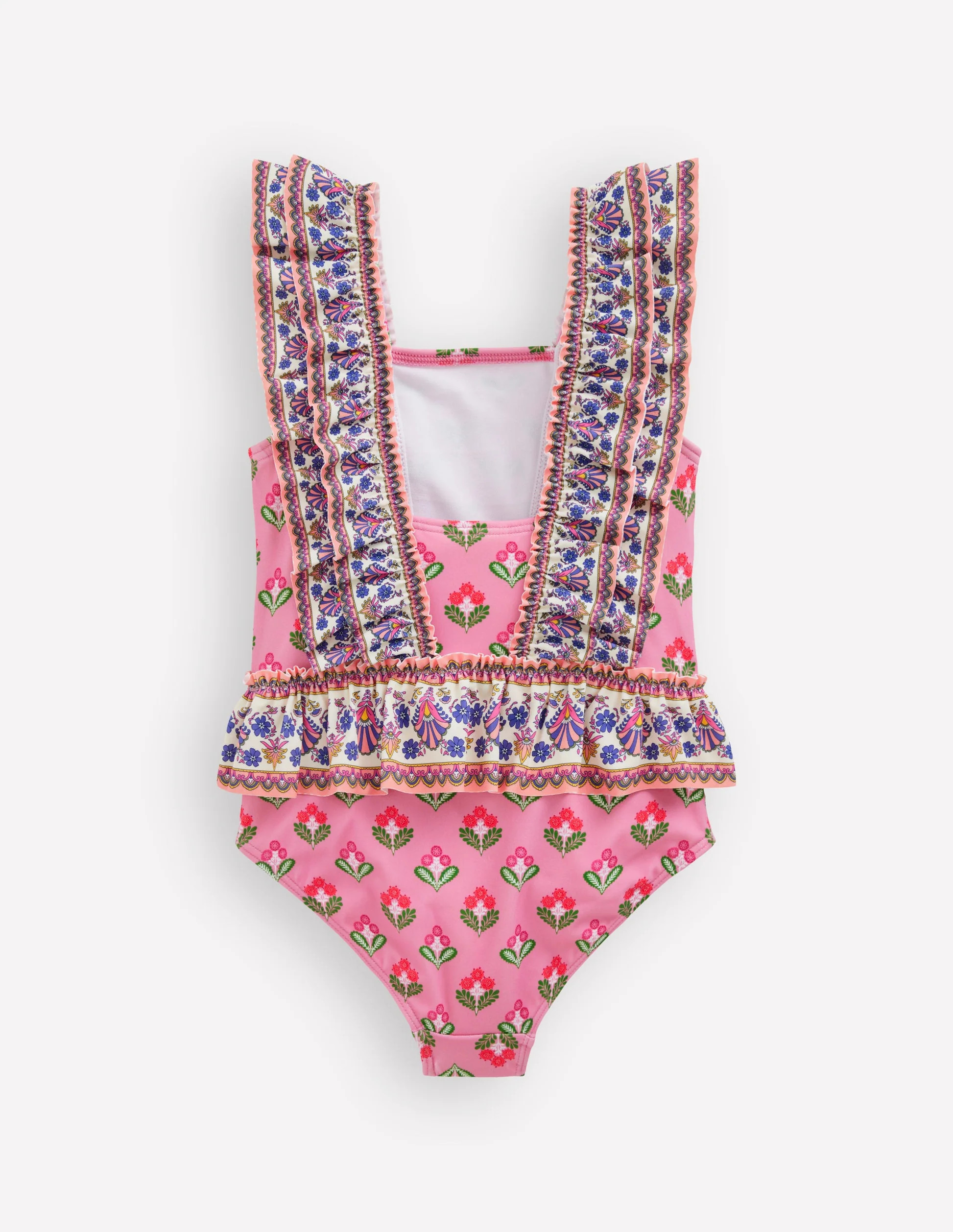Frill Peplum Swimsuit-Pink Multi Woodblock | Boden (US)
