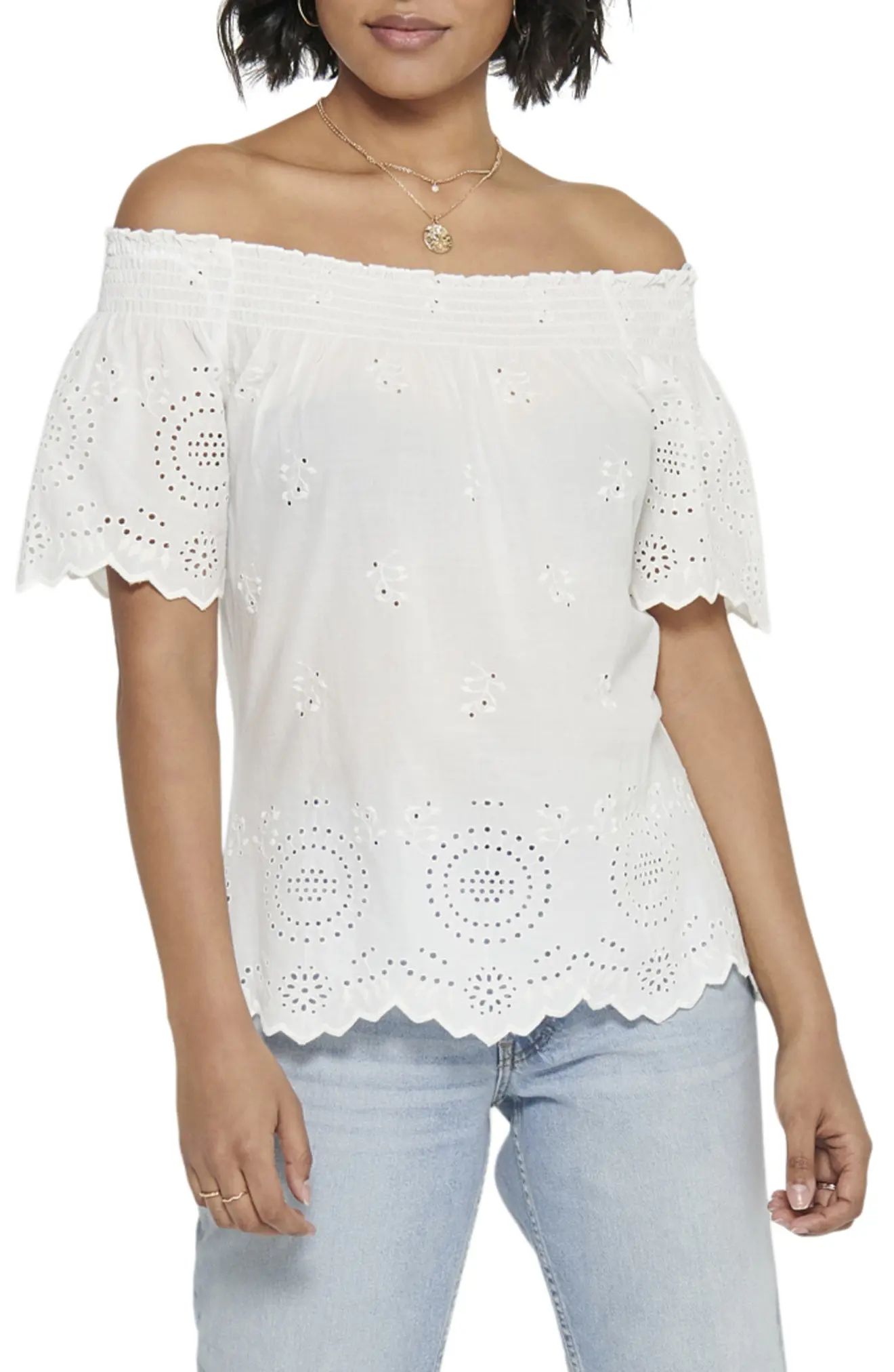 Women's Only Shery Eyelet Off The Shoulder Top, Size 8 US - White | Nordstrom