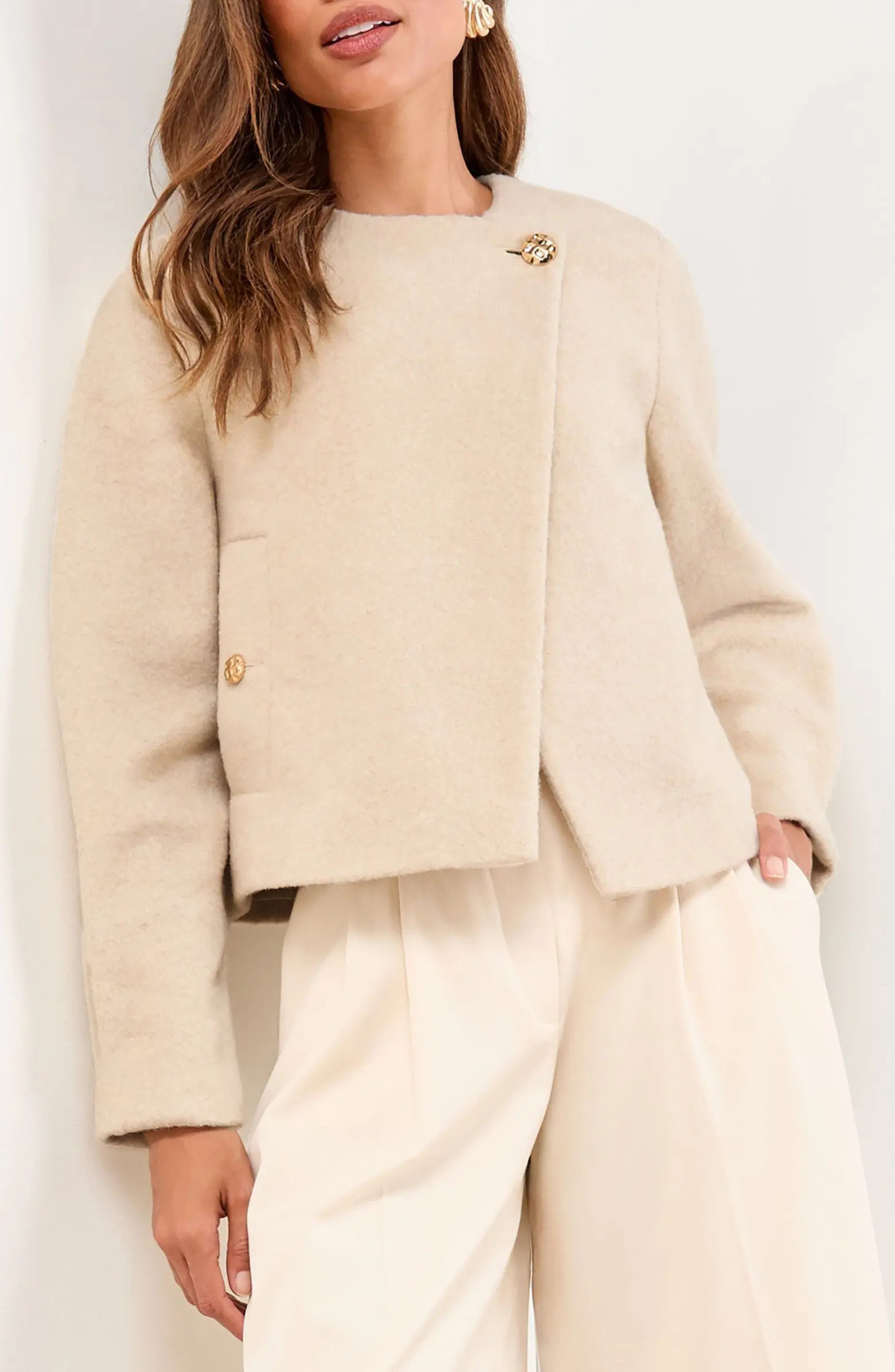 One-Button Brushed Crop Jacket | Nordstrom