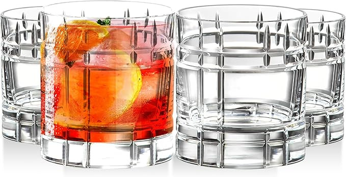 Barski Whiskey Glasses - Double Old Fashioned Rocks Glass - Set of 4 Lowball Tumbler - DOF Crysta... | Amazon (US)