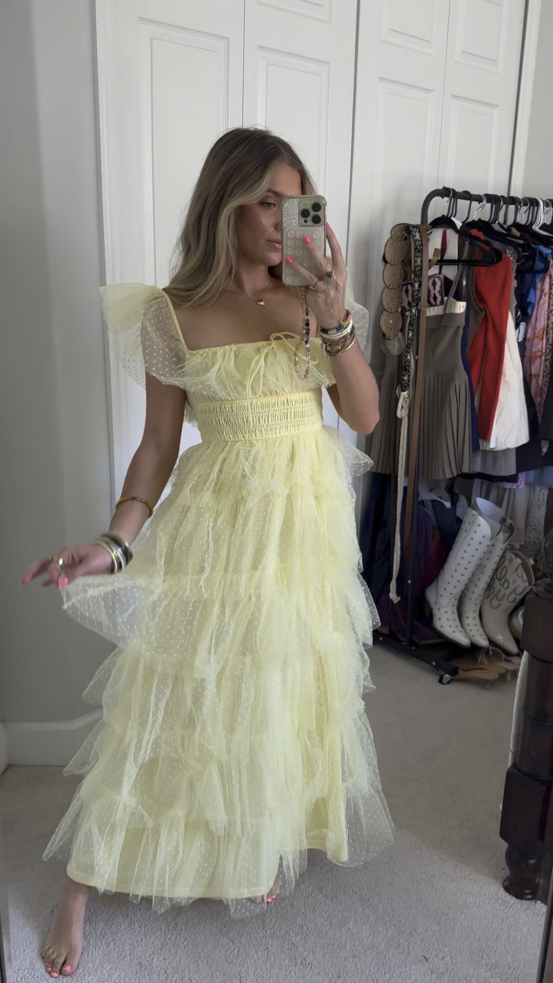 Size small  Delicate butter yellow Swiss Dot fabric makes the Valensole Maxi Dress a summer classic! 

Part of our European Summer collection, shot on location in the South of France, this romantic tiered dress is perfect for any summer occasion.   We love its easy style with a smocked waist, square neckline and flutter sleeves.  Floor length.  The ruffle layers are hand cut, so they will be unfinished.  

#LTKParties #LTKWedding #LTKFindsUnder100