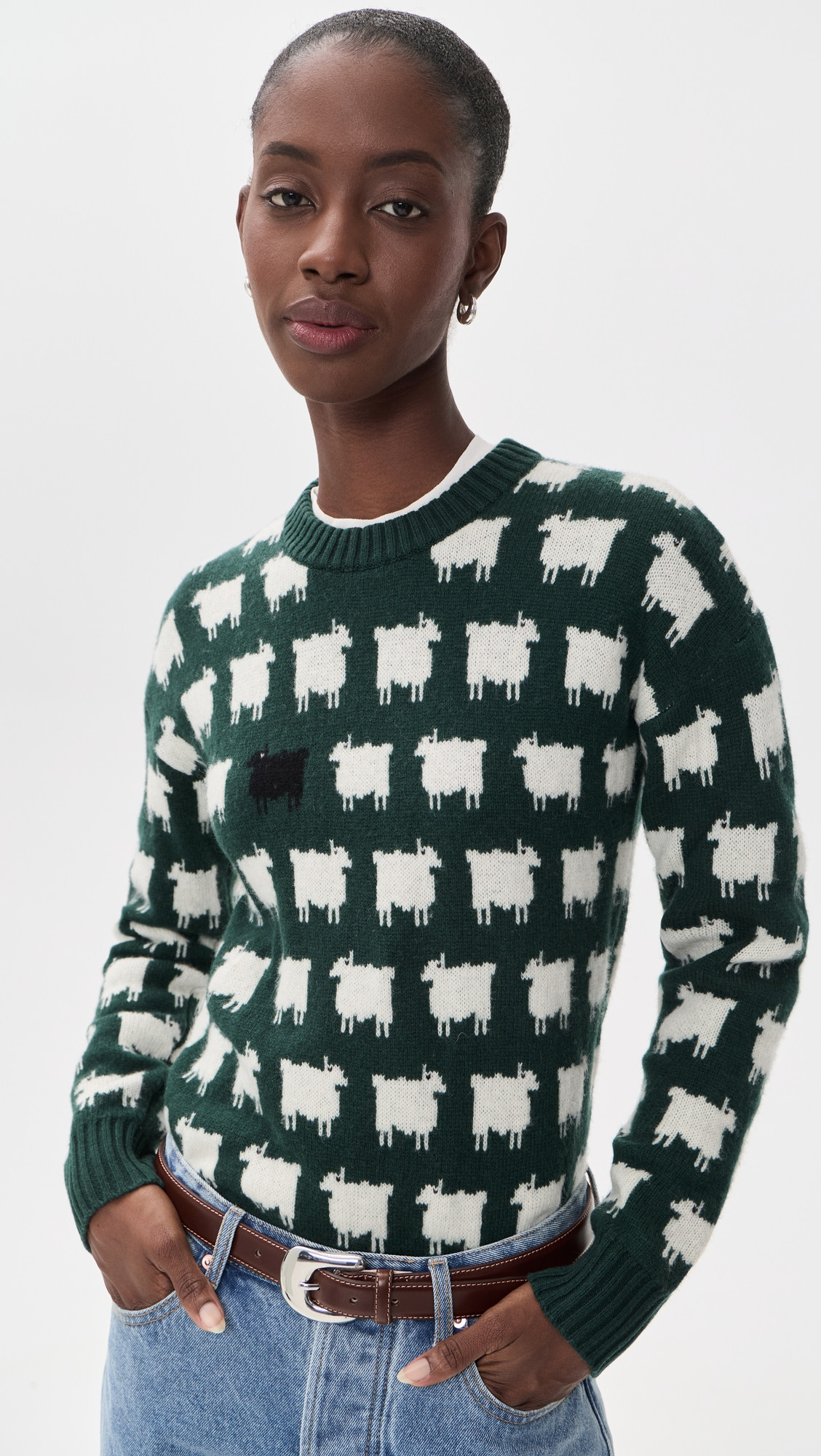Rowing Blazers Warm & Wonderful Oversized Wool Sheep Pullover Green S | Shopbop