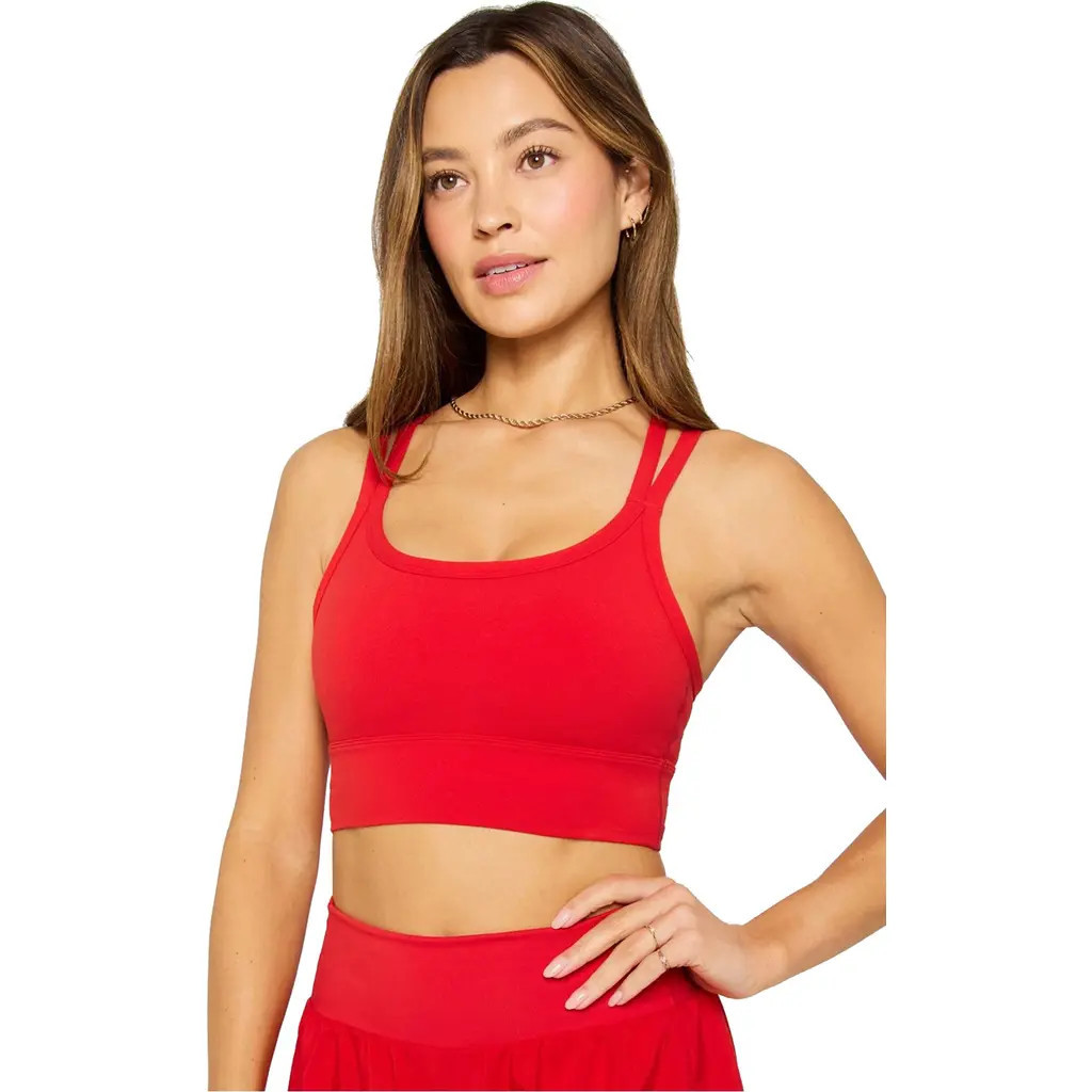 Fabletics Principal Longline Medium Impact Sports Bra in Heated Red at Nordstrom, Size Small | Nordstrom