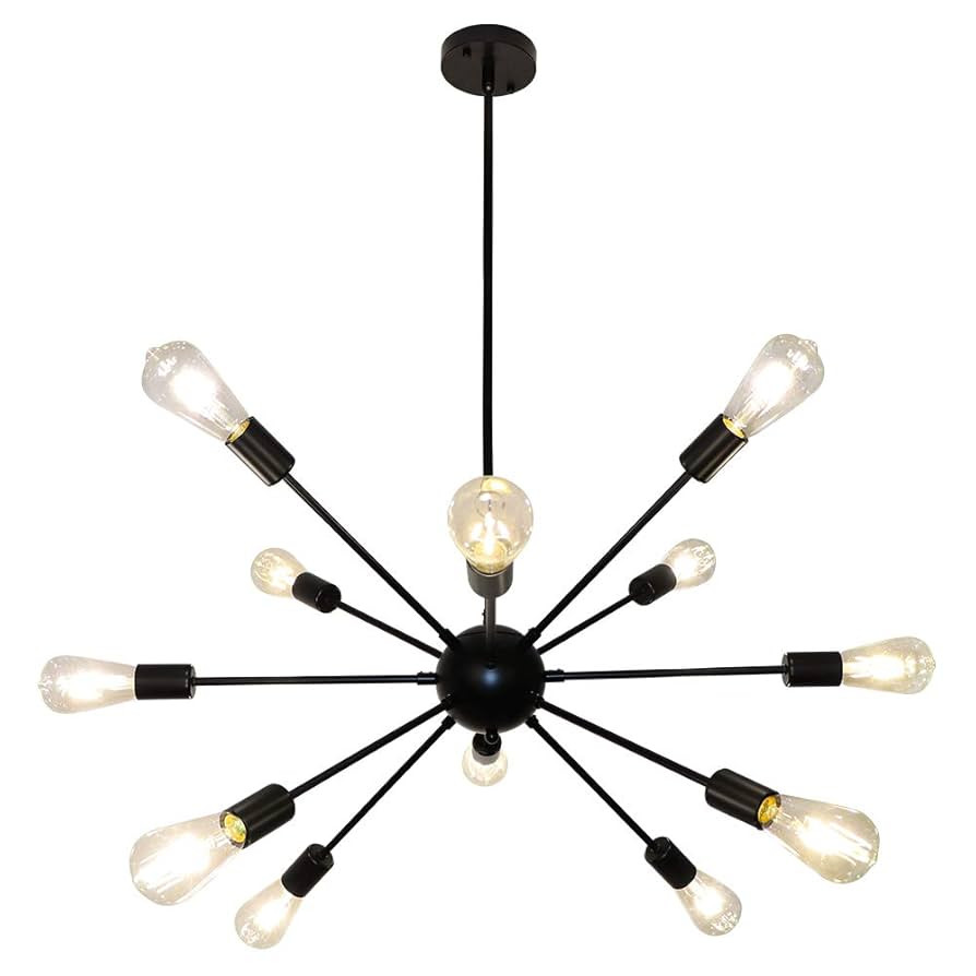LynPon Sputnik Ceiling Light Fixture, 12 Lights Black Chandelier for Dining Room, Mid Century Cha... | Amazon (US)