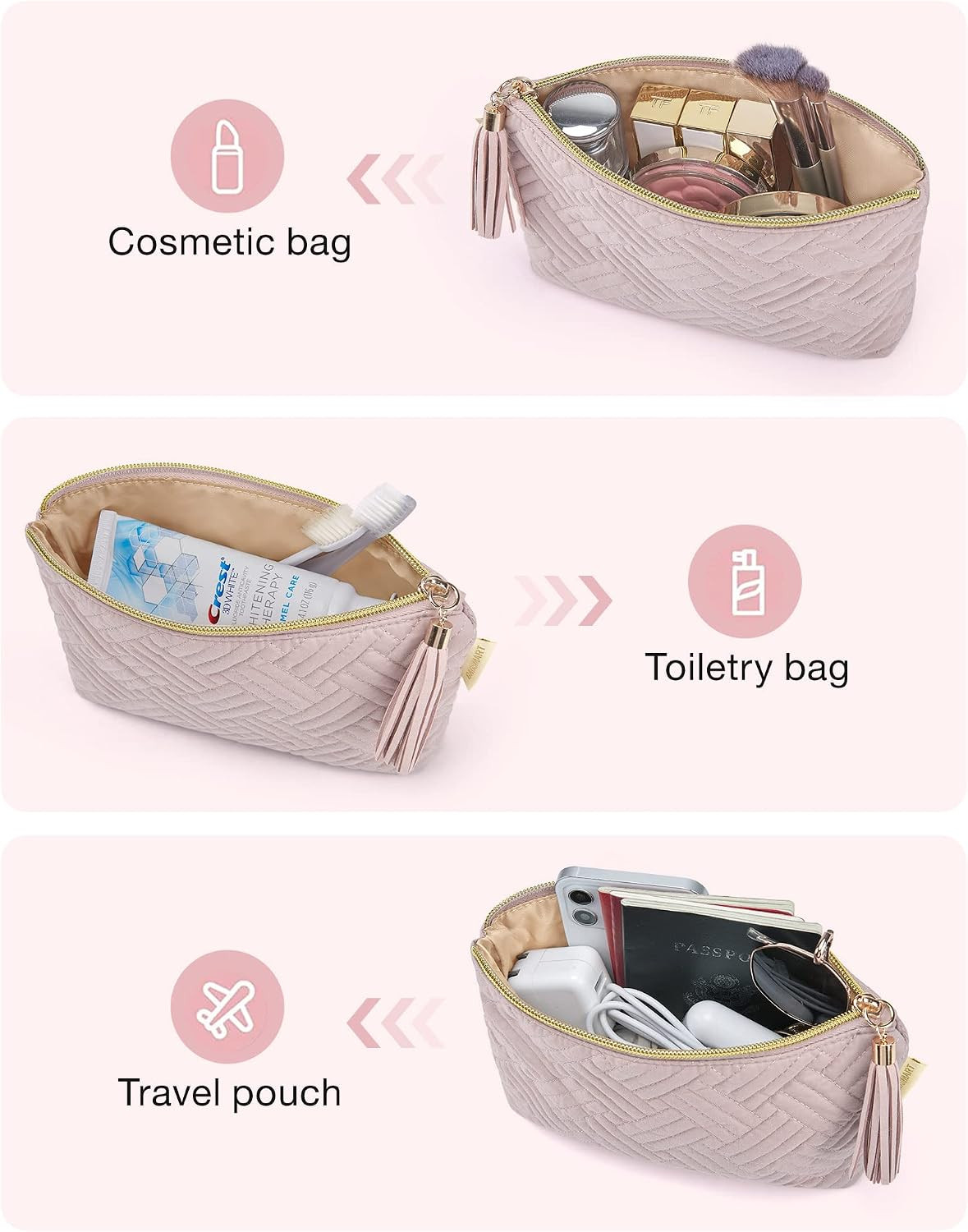 BAGSMART Small Cosmetic Bag, Elegant Roomy Makeup Bags,lipstick pouch,Zipper Pouch,Great Gifts fo... | Amazon (US)
