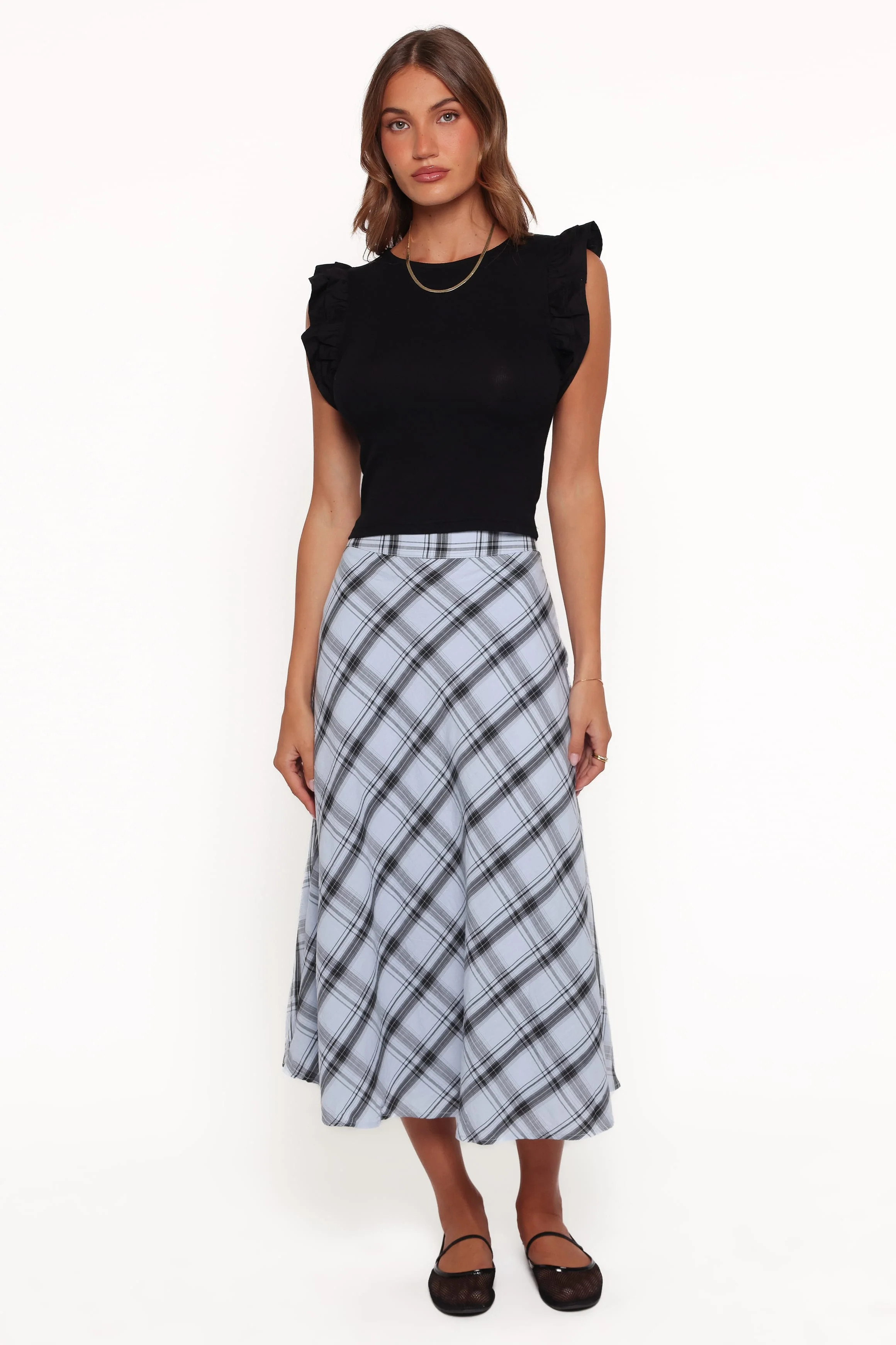 Piper Midi Skirt - Icy Bue Plaid | Petal & Pup (US)