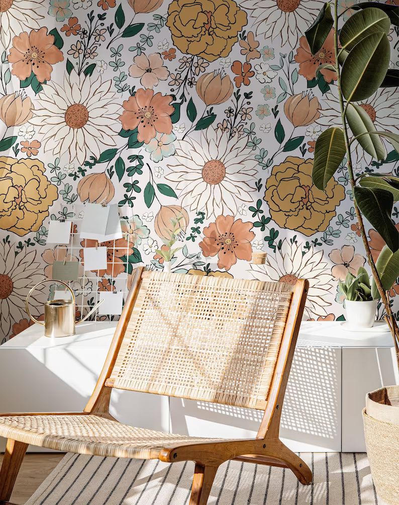 Boho Vintage Floral Wallpaper Peel and Stick Wallpaper Removable Wallpaper Wall Decor Home Decor ... | Etsy (US)