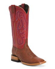 Made In Mexico Leather Smooth Ostrich Stockman Heel Square Toe Boots | TJ Maxx