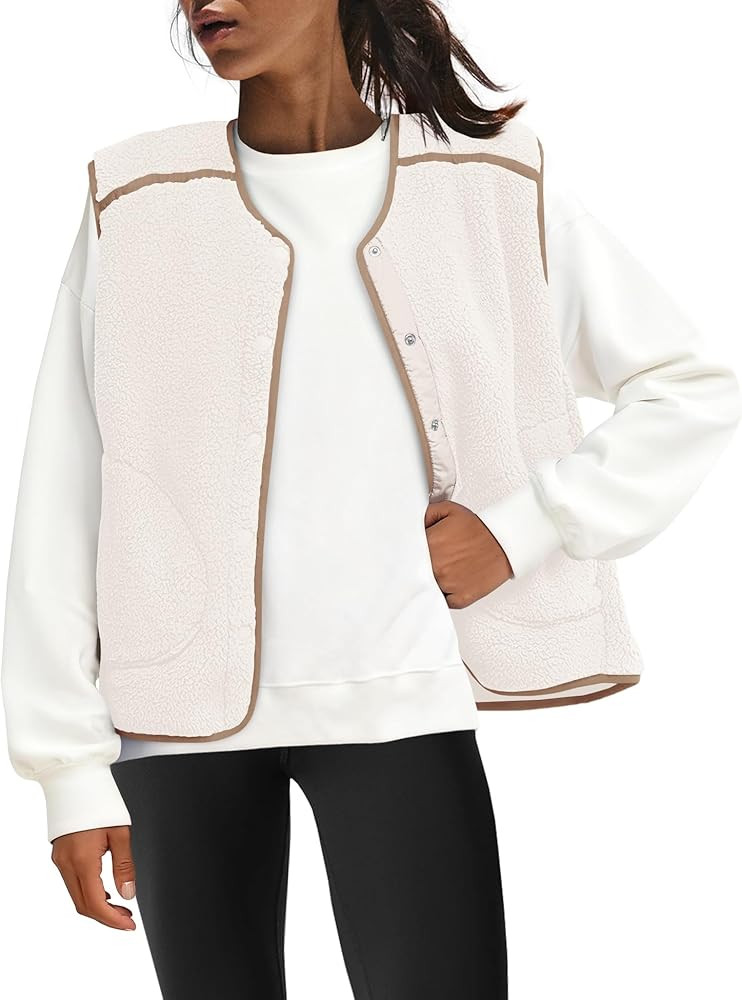 Panadila Womens Fuzzy Fleece Vest Oversized Sleeveless Sherpa Jacket Color Block Tops Button Down... | Amazon (US)