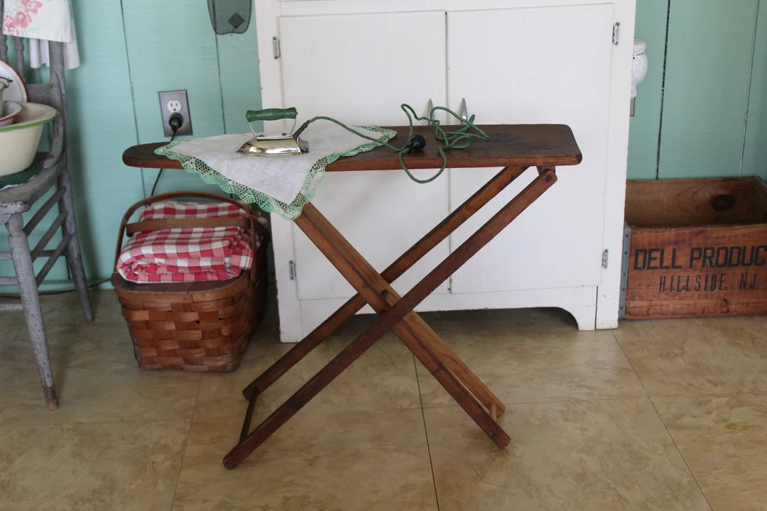 Vintage Child's Wooden Ironing Board and Working Electric Iron With Green Handle, Adjustable Wood... | Etsy (US)