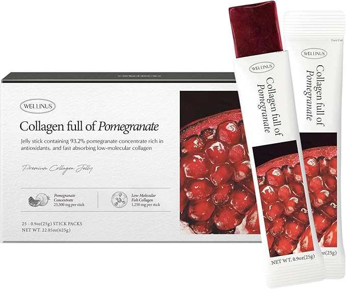 Korean Collagen Jelly Sticks - 25 Pomegranate Flavored Marine Collagen Peptide Snacks for Anti-Ag... | Amazon (US)