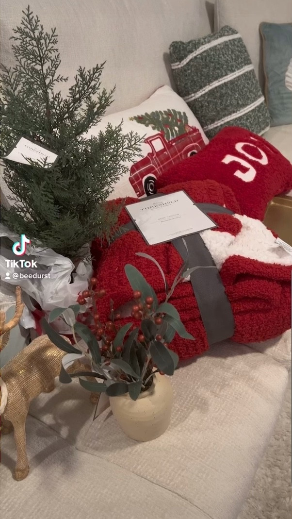 Target Christmas decor haul for the Naples house include faux garland, mini tree, reindeer figurines and Christmas countdown for the entryway table, cozy Christmas blankets and pillows for the living room and a couple other Christmas touches

#LTKhome #LTKVideo #LTKHoliday