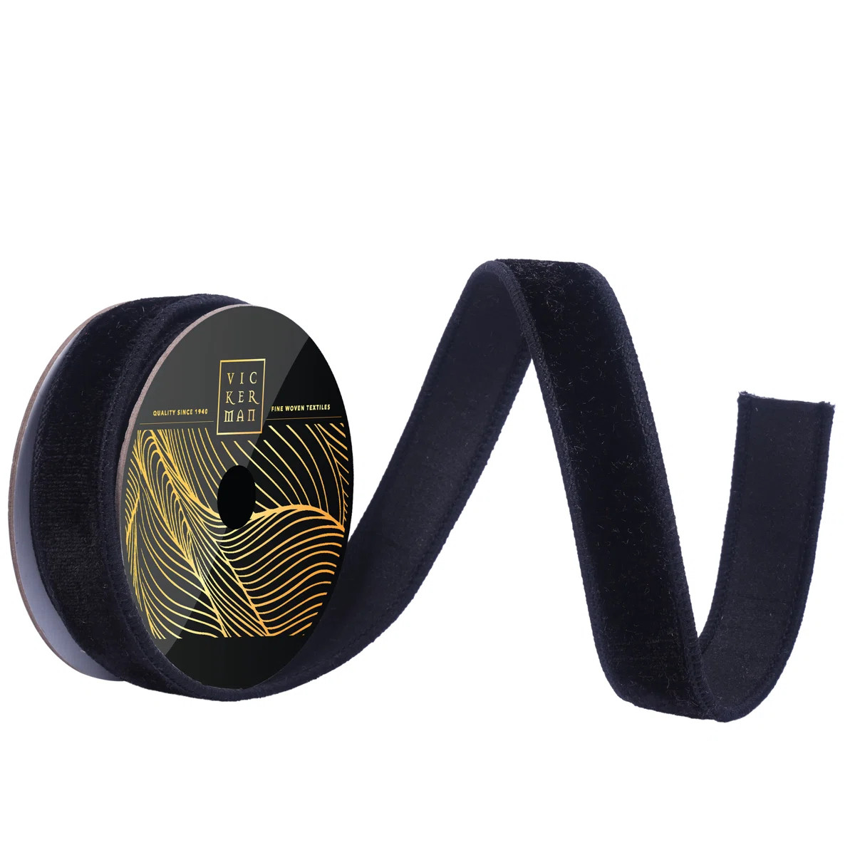 1" x 10yd Black Velvet Wired Ribbon. Black Dupion backing. | Wayfair North America