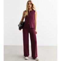 Women's Burgundy Soft Touch Wide Leg Trousers New Look | New Look (UK)
