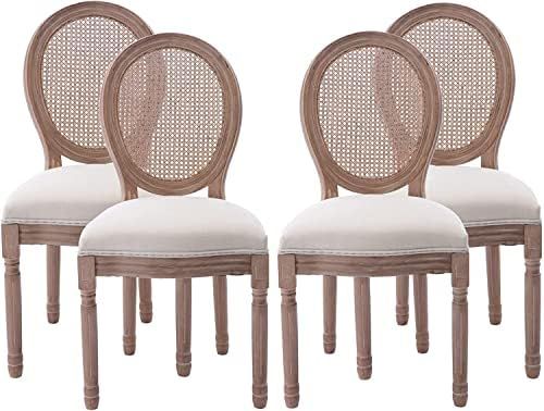 Nrizc French Country Dining Chairs Set of 4, Farmhouse Dining Chairs, Rattan Dining Chairs with R... | Amazon (US)