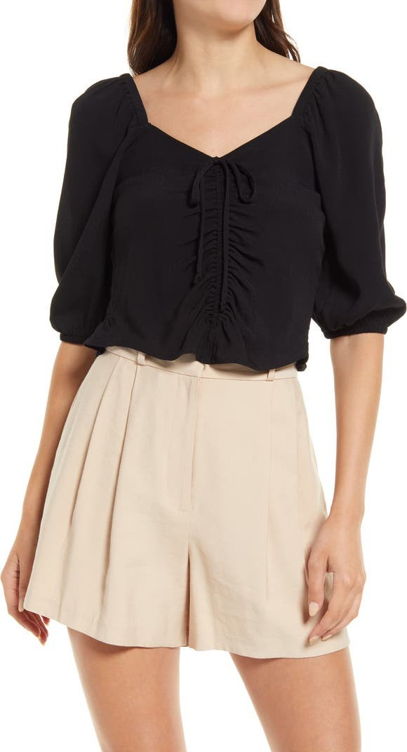 Tie Front Puff Sleeve Top | Nordstrom