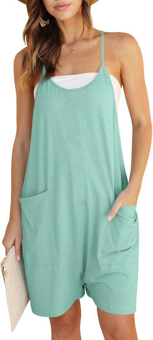 DEEP SELF Womens Summer V Neck Sleeveless Rompers Casual Adjustable Spaghetti Straps Loose Short ... | Amazon (US)