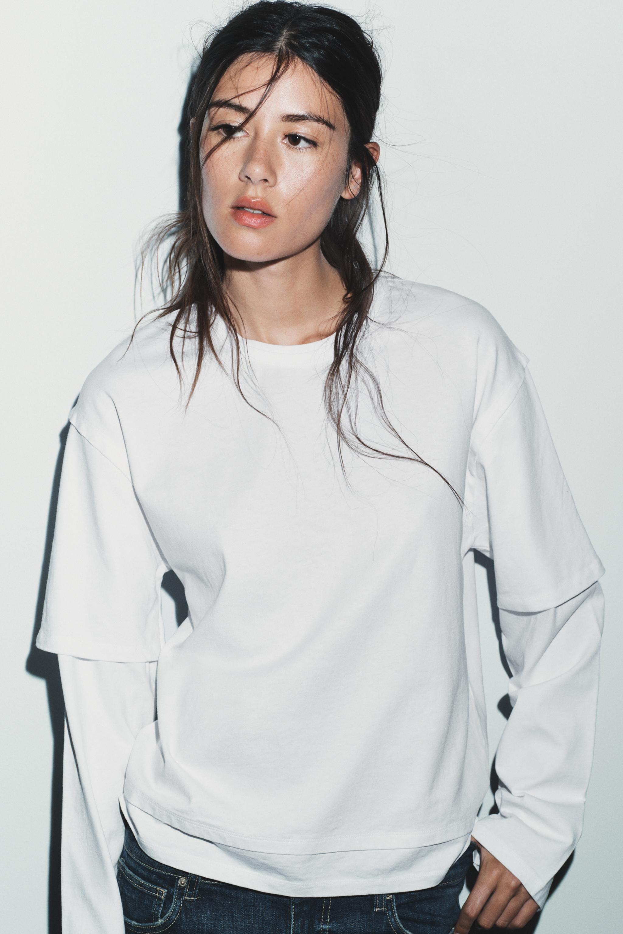LONG SLEEVE DOUBLE EFFECT T-SHIRT | Zara UK