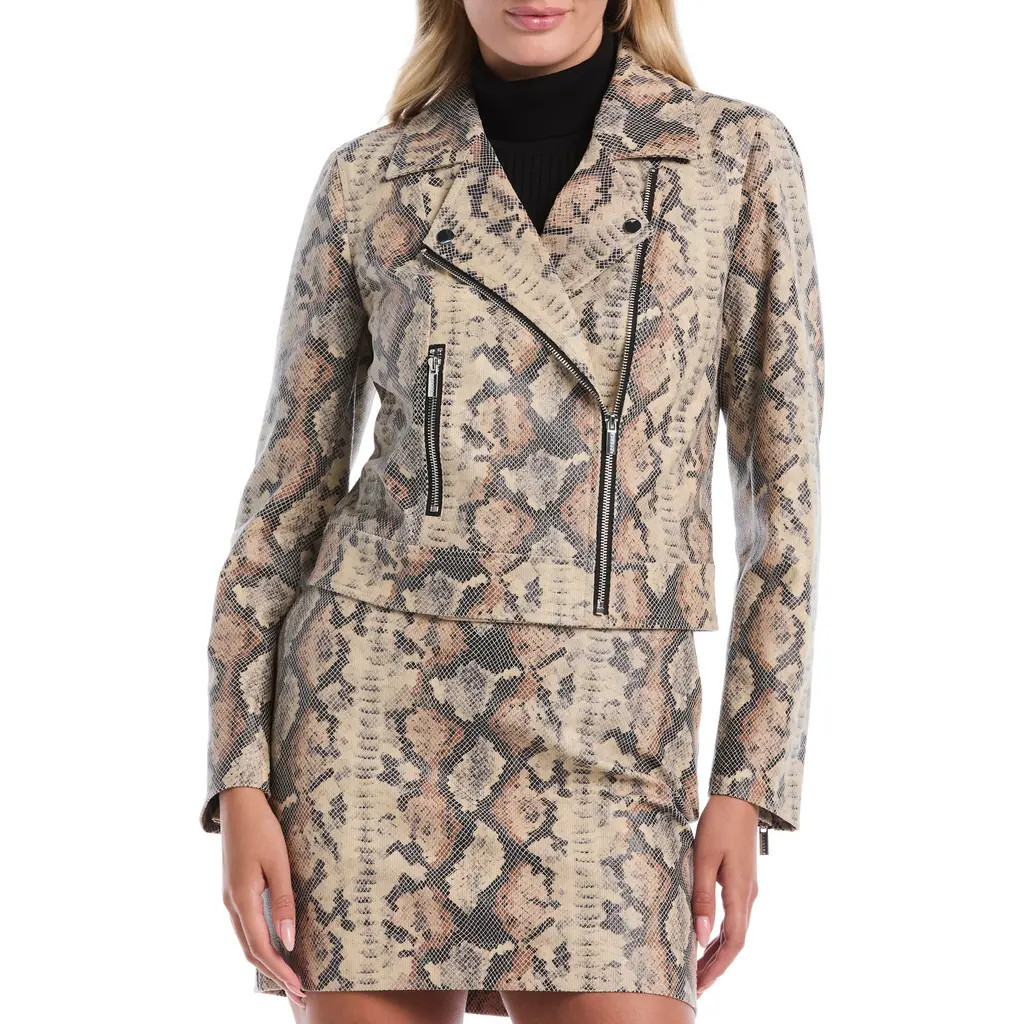 Laundry by Shelli Segal Snakeskin Print Faux Leather Moto Jacket in Sesame at Nordstrom Rack, Size Medium | Nordstrom Rack