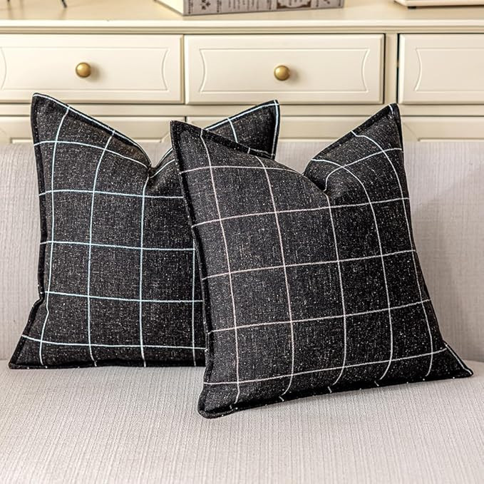 CARRIE HOME Black and White Plaid Boho Throw Pillow Covers 18x18 Set of 2, Modern Farmhouse Buffa... | Amazon (US)