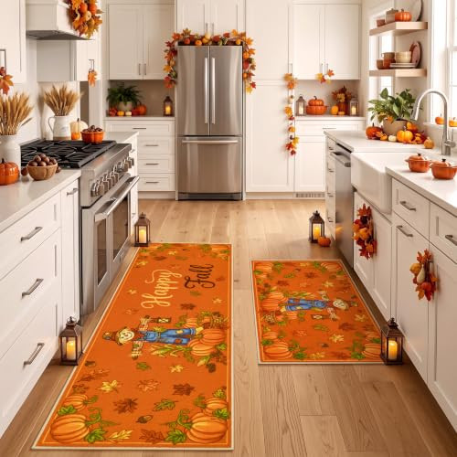 Acapet Fall Kitchen Rugs Set of 2, Pumpkin Scarecrow Fall Mats for Floor | Amazon (US)