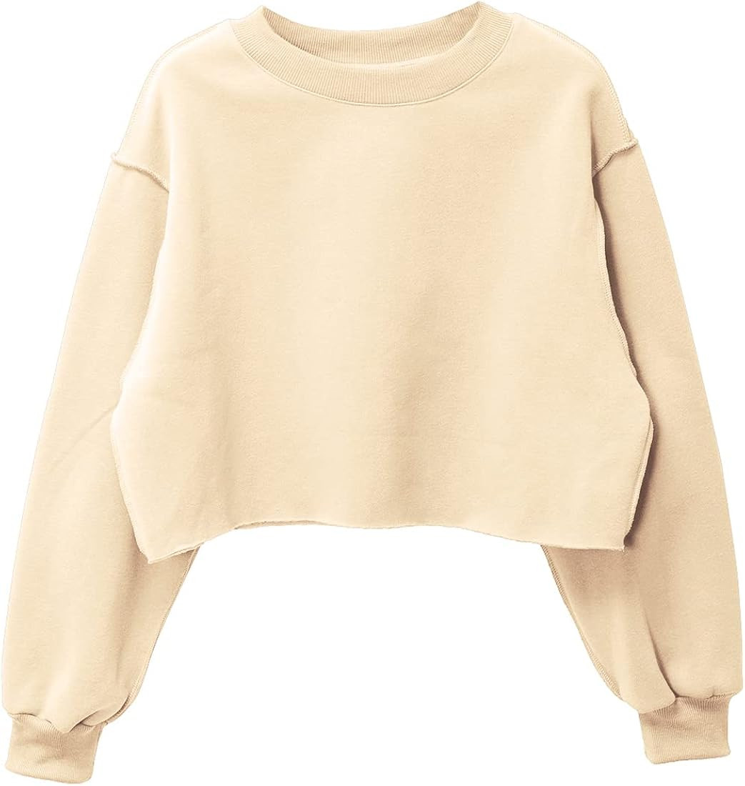 Amazhiyu Women Cropped Sweatshirt Long Sleeves Pullover Fleece Crop Tops | Amazon (US)