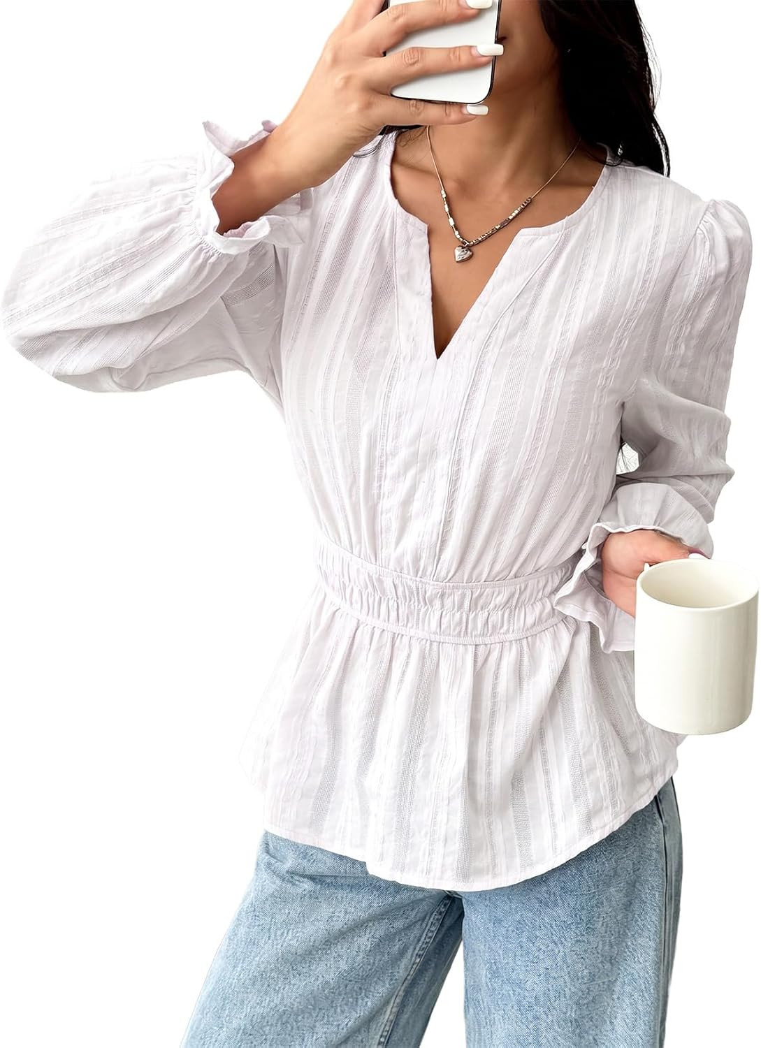 Pink Queen Women's Long Sleeve Peplum Blouse Solid Cotton Fit Top 2026 | Amazon (US)