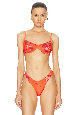 Heavy Manners Ruffle Underwire Bikini Top in Coral | FWRD 