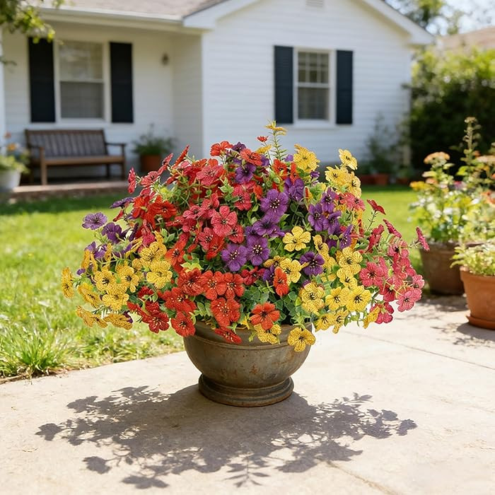 Senjie 12 Bundles Artificial Flowers Bulk for Outdoor Decor, UV Resistant Fake Plastic Flowers, F... | Amazon (US)
