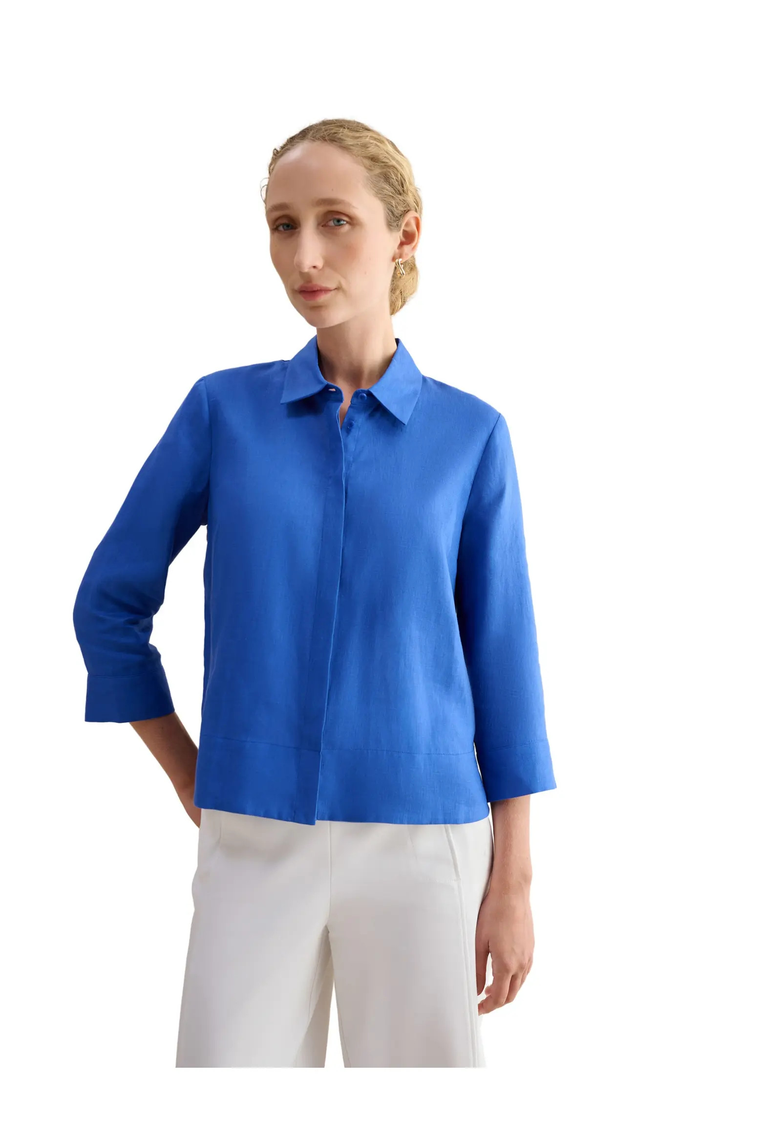 HOBBS LONDON Nita 3/4 Sleeve Button Up Linen Shirt (Women) | Nordstrom | Nordstrom