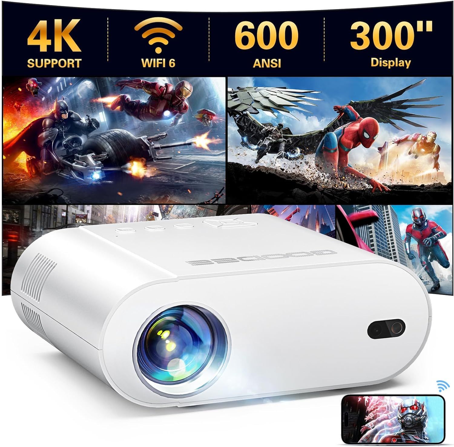4K Projector, GooDee Projector with WiFi and Bluetooth, Mini Projector with Auto Keystone and Rem... | Amazon (US)