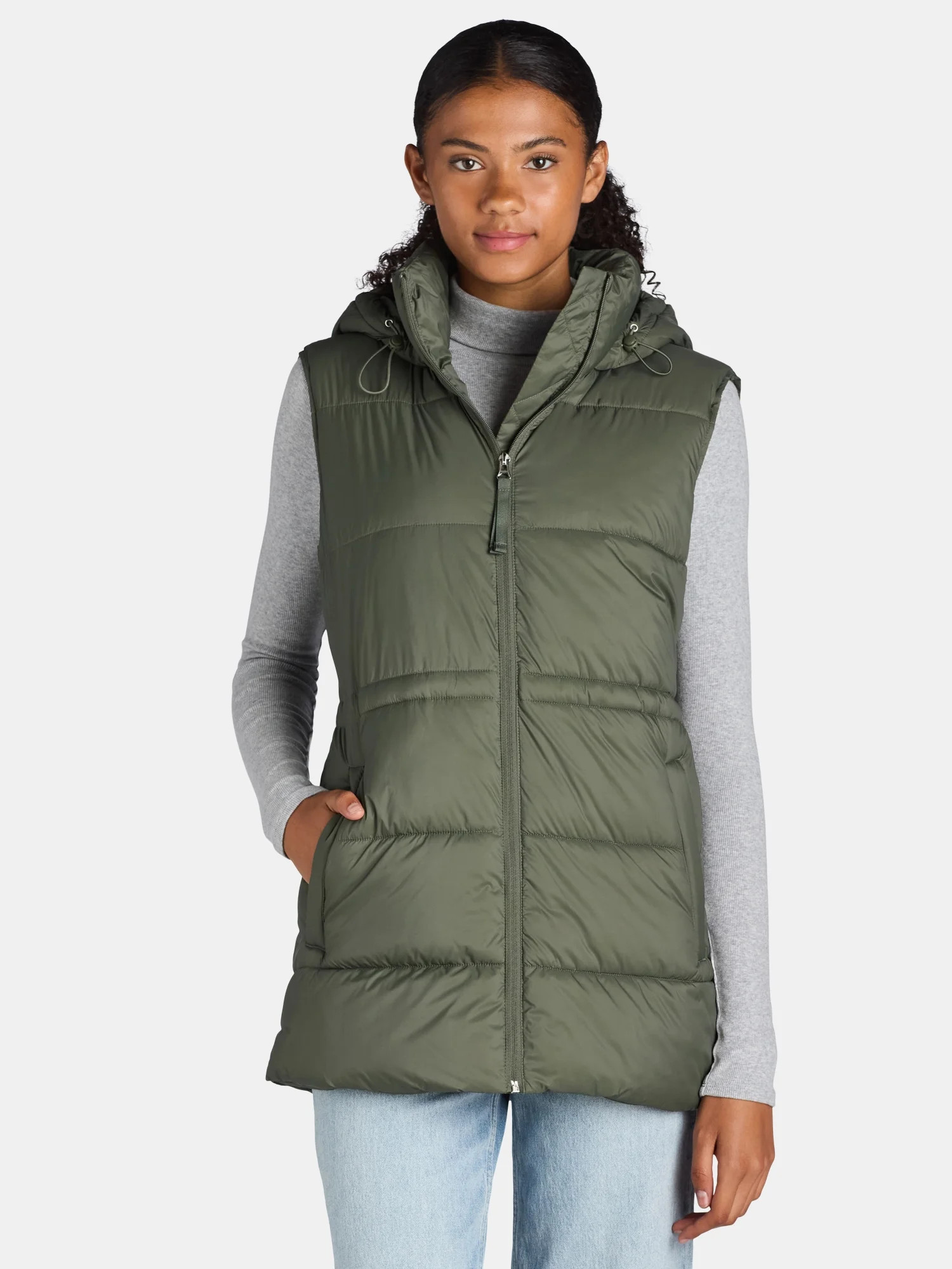 Ozark Trail Women's and Women’s Plus Hooded Puffer Vest, Mid Length, Sizes XS-3X | Walmart (US)