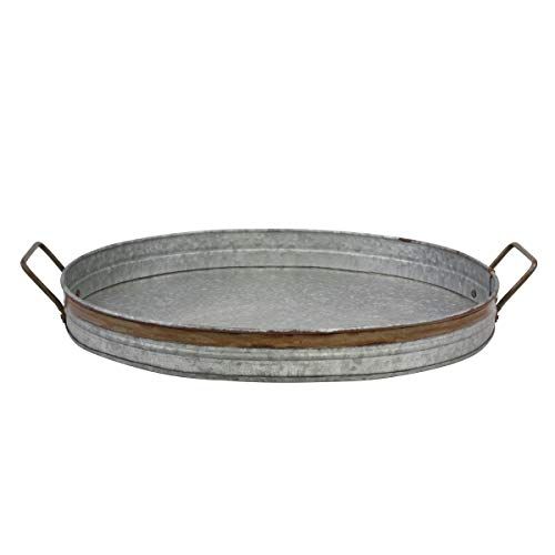 Stonebriar Oval Galvanized Serving Tray with Rust Trim and Metal Handles, Large, Gray | Amazon (US)