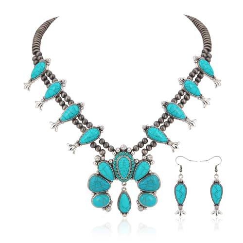 Montana West Rustic Couture's Western Jewelry Set for Women Cowgirl Vintage Bohemian Turquoise Pendant Necklace Earring AR-WJ-1021TQ | Amazon (US)