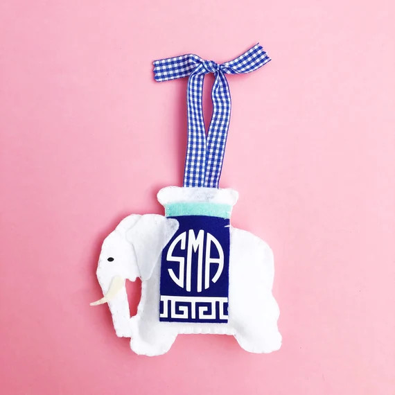 Palm Beach Chic Elephant Stool Christmas Ornament, Blue and White Chinoiserie Chic | Etsy (US)