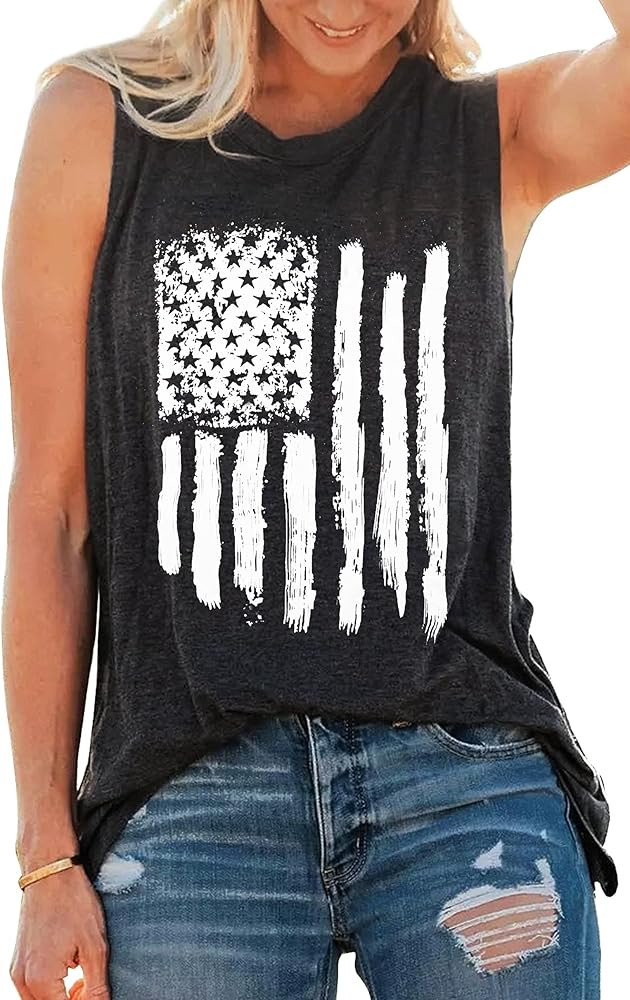American Flag Tank Tops Women Patriotic Shirt USA Flag Stars Stripes Print Sleeveless T-Shirt 4th of | Amazon (US)