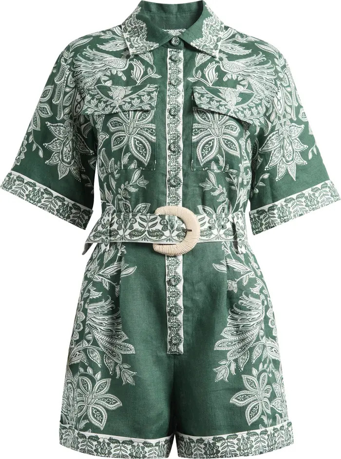 Miranda Belted Linen Utility Romper | Nordstrom