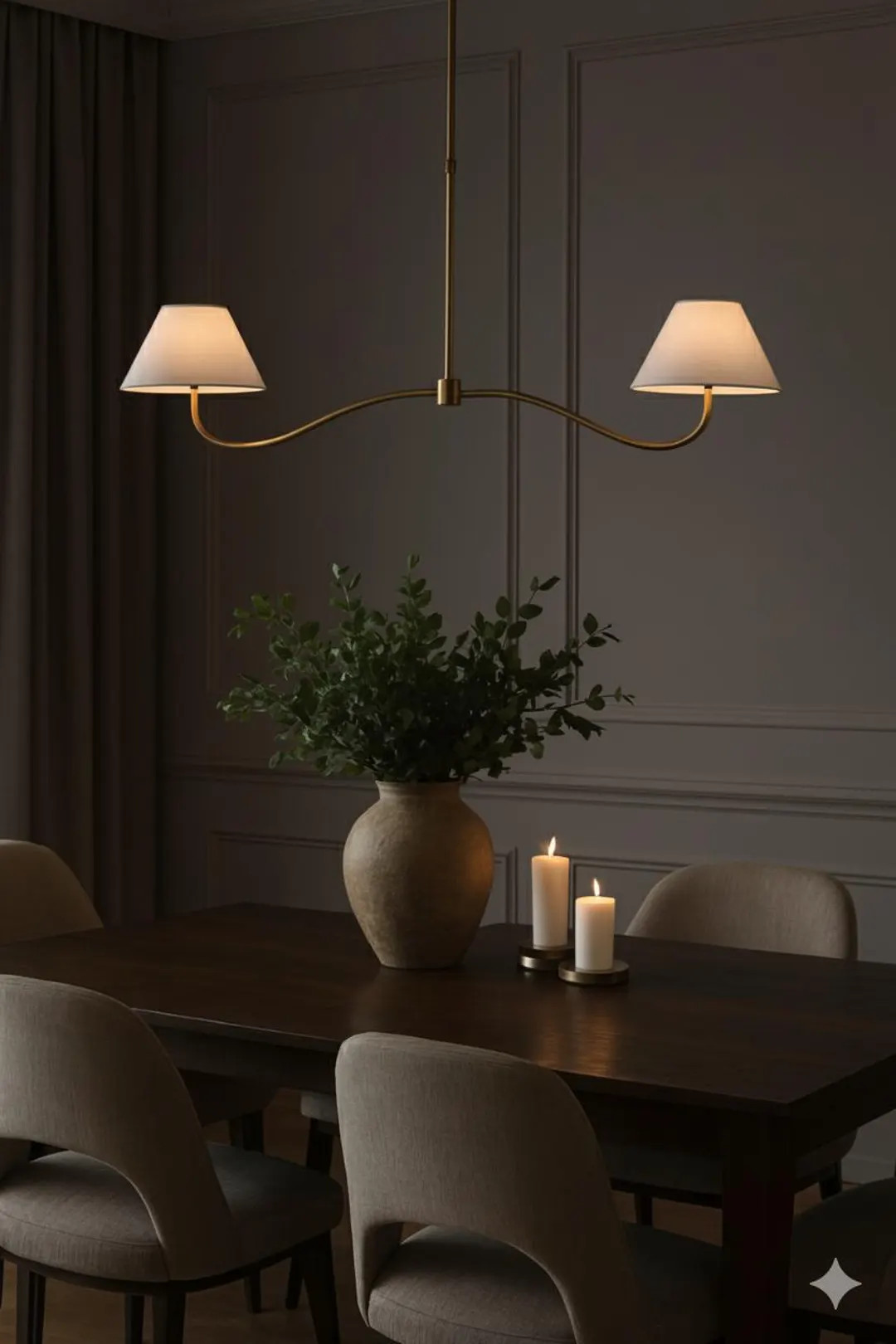 Modern Brass Linear Chandelier with Fabric Shades – Dining Room Lighting Fixture | Etsy (US)